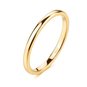 TRUMIUM 2mm Gold Tungsten Rings for Women Plain Thin High Polish Engagement Wedding Band Size 6