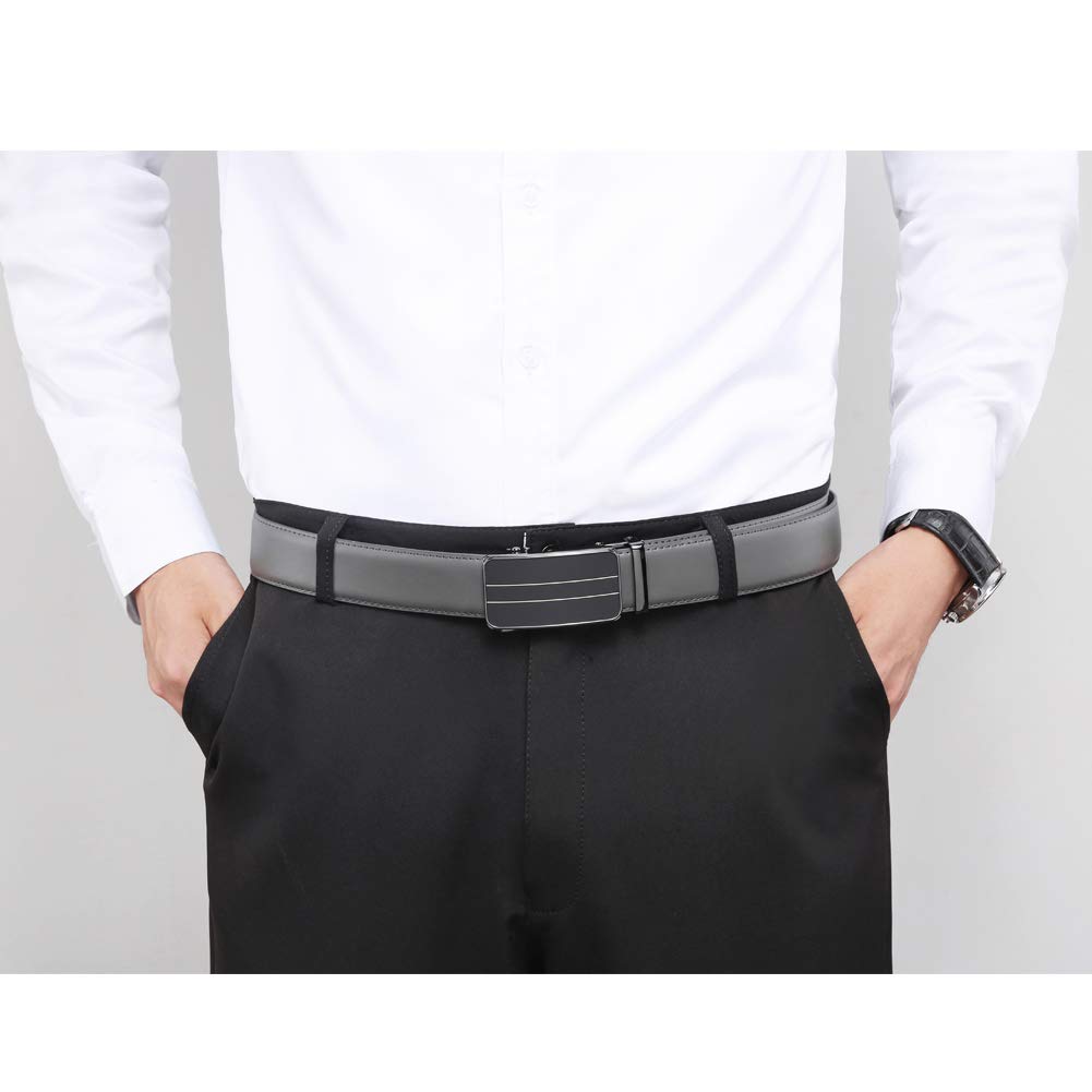 Founders & C Mens Ratchet Dress Belt Leather 1 3/8" with Automatic Click Slide Buckle,Adjustable Trim to Fit(28"-42" Waist Adjustable, Click Belt W Gray Leather)