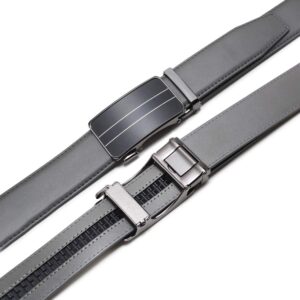 Founders & C Mens Ratchet Dress Belt Leather 1 3/8" with Automatic Click Slide Buckle,Adjustable Trim to Fit(28"-42" Waist Adjustable, Click Belt W Gray Leather)