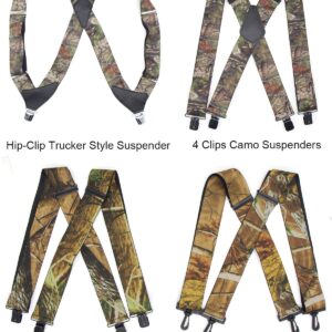 REFINEMMEE Camo Suspenders for Men & Women Tactical Style 2" Wide Big & Tall Elastic Adjuastable Clips on X Shape Heavy Duty (Camouflage W 4 clips)