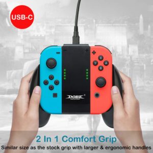 Kinvoca Charging Grip, Ergo Comfort Grip for Nintendo Switch Controllers, Portable Charger Dock with 79in USB-C Cable and Battery Indicators, High Speed Charge While Play