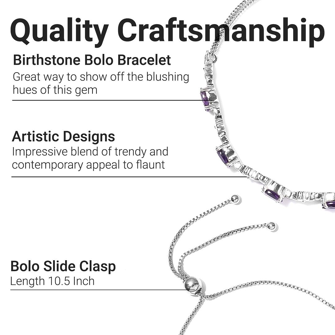 Shop LC Purple Amethyst Bolo Adjustable Bracelet for Women Birthstone Jewelry Slider Chain Birthday Gifts for Women