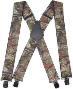 refinemmee camo suspenders for men & women tactical style 2" wide big & tall elastic adjuastable clips on x shape heavy duty (camouflage w 4 clips)