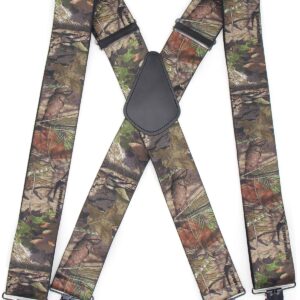 REFINEMMEE Camo Suspenders for Men & Women Tactical Style 2" Wide Big & Tall Elastic Adjuastable Clips on X Shape Heavy Duty (Camouflage W 4 clips)