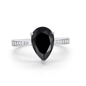 teardrop pear bridal ring round simulated black cubic zirconia 925 sterling silver size-7