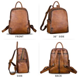 IVTG Genuine Leather Backpack for Women Vintage Real Leather Knapsack Purse Rucksack Fashion Daypack Bag High Capacity (Brown)