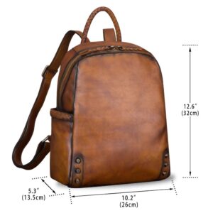 IVTG Genuine Leather Backpack for Women Vintage Real Leather Knapsack Purse Rucksack Fashion Daypack Bag High Capacity (Brown)