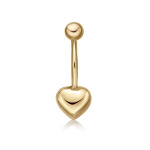 lavari jewelers 16 gauge heart belly ring for women in 10k yellow gold with solid design 12 mm post length 16g