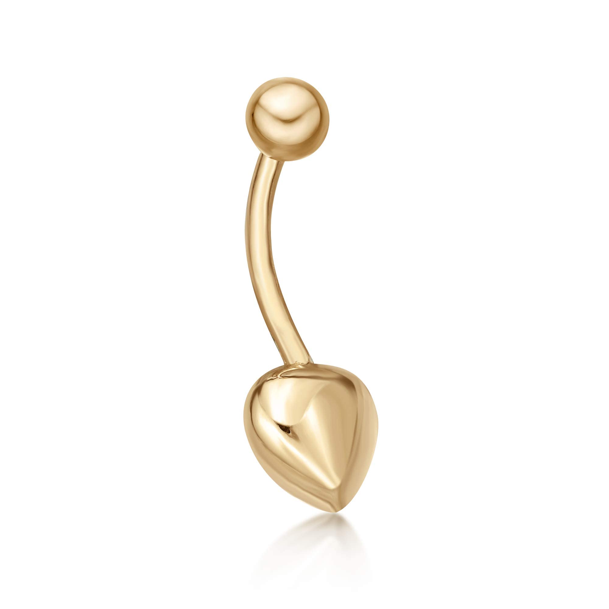 Lavari Jewelers 16 Gauge Heart Belly Ring for Women in 10k Yellow Gold with Solid Design 12 mm Post Length 16G