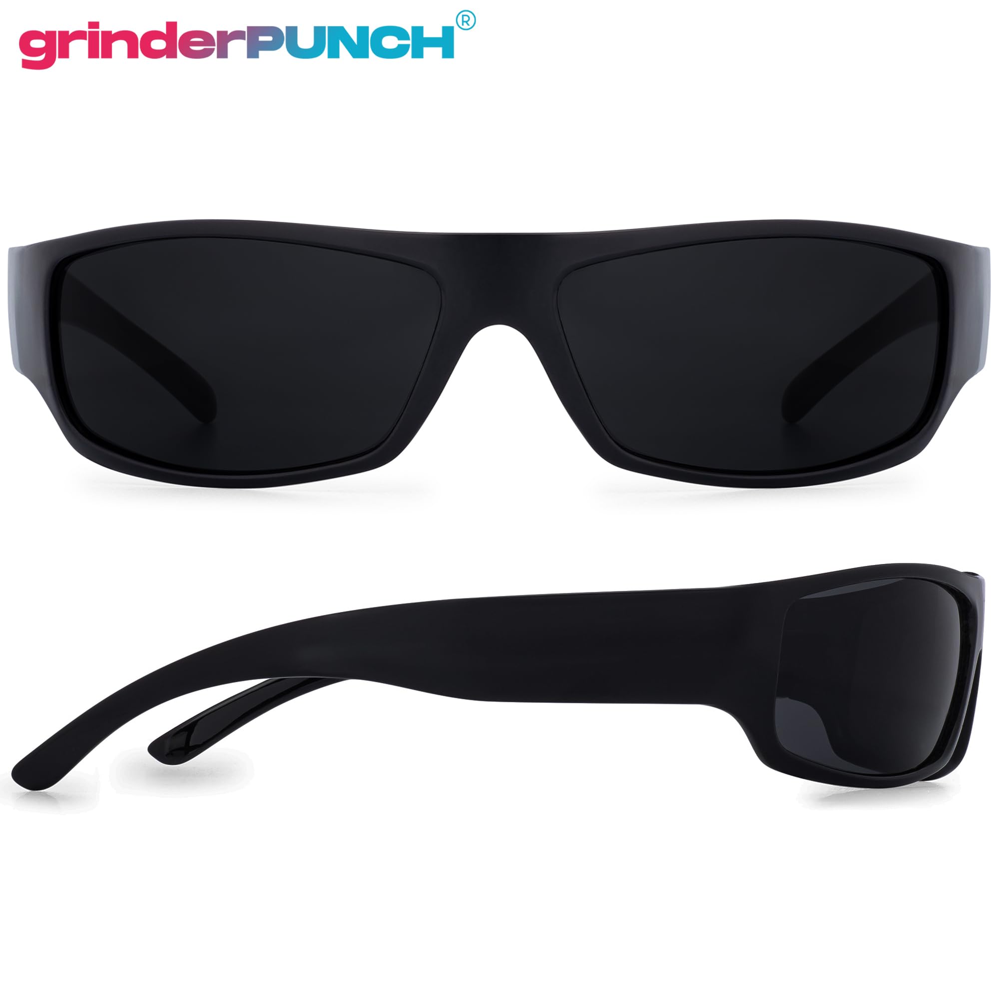 grinderPUNCH Mens Black Super Dark Sunglasses - Slim Wrap Around Gangster Style