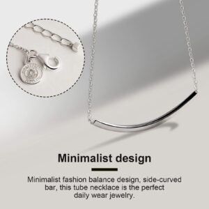 Balance Tube Bar Necklace, 925 Sterling Silver Curved Bar Pendant Necklace, Simple Jewelry Gift for Women and Girls