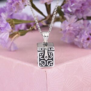 Silver Locket Urn Pendant Necklace Classic Angel Prayer Box Urn for Loved One Cremation Ashes-Always in My Heart Memorial Jewelry