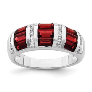 icecarats 925 sterling silver baguette red garnet white topaz ring gemstone band size 6