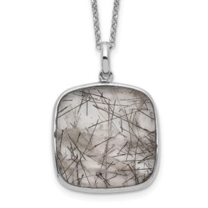 IceCarats 925 Sterling Silver Square Black Rutilated Quartz Chain Necklace Gemstone Pendant Charm