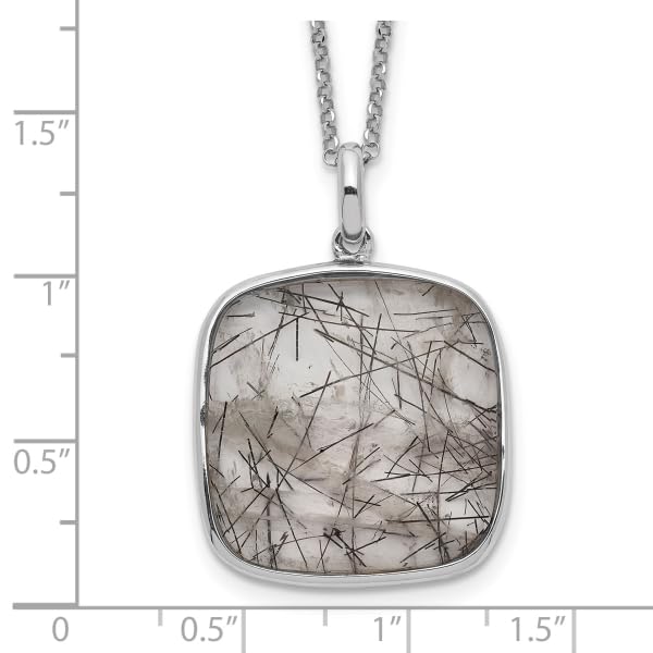 IceCarats 925 Sterling Silver Square Black Rutilated Quartz Chain Necklace Gemstone Pendant Charm