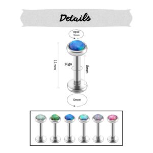 Jovivi 12pcs 16G Stainless Steel Created-Opal Monroe Labret Rings Lip Stud Tragus Cartilage Piercing Jewelry 8mm for Men Women