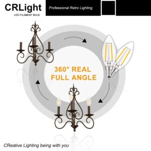 CRLight LED Candelabra Bulb 25W Equivalent 250 Lumens, 3000K Soft White 2W Filament LED Chandelier Light Bulbs, E12 Vintage Edison B11 Clear Glass Candle Bulbs, Non-dimmable Version, 12 Pack