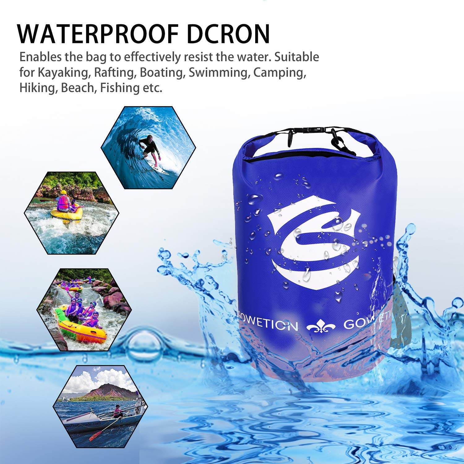 GOWETION Waterproof Floating Dry Bag Roll Top Compression Sack, Outdoor Activities for Submersible Kayaking Fishing Boating Beach Swimming Travel Voyager Camping 10L Waterproof Storage Bag