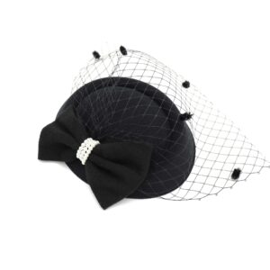 Umeepar Bowknot Pillbox Fascinator Hat for Women Wedding Tea Party Hat Headband Hair Clip with Veil (Black)