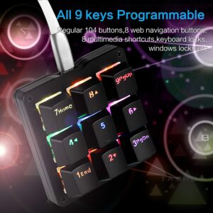 koolertron one handed macro mechanical keyboard, rgb led backlit portable mini one-handed mechanical gaming keypad osu! keyboard 9 fully programmable keys blue switches