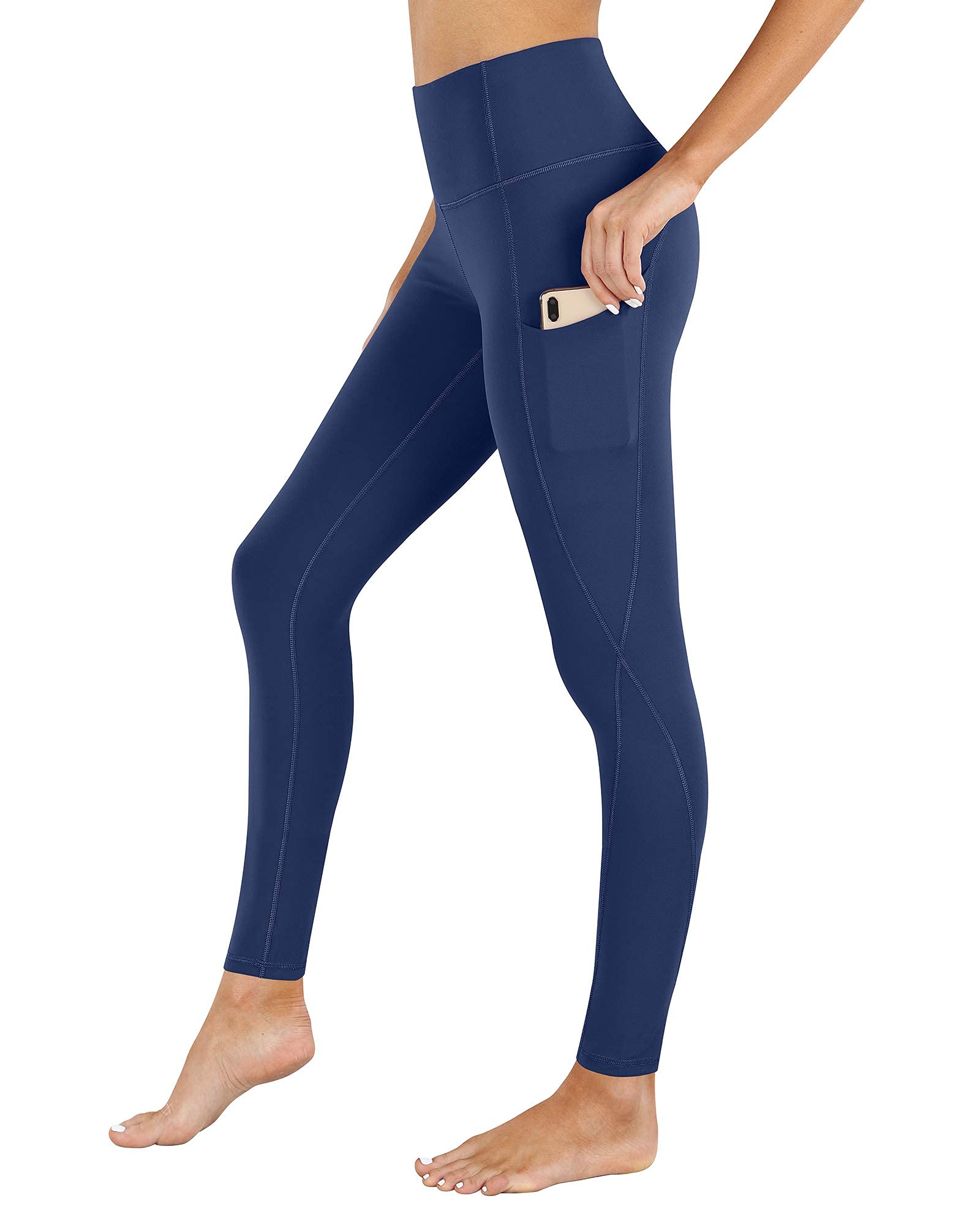 PHISOCKAT Women's High Waist Yoga Pants with Pockets, Leggings with Pockets, Tummy Control Workout Yoga Leggings Navy