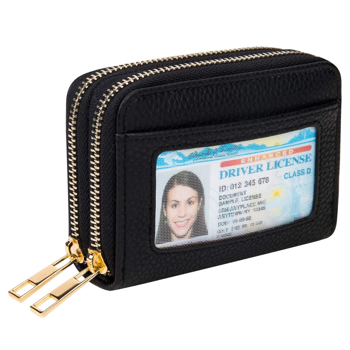 Heaye Small Women Wallets for Women Credit Card Case Wallet Holder RFID with ID Window Zipper Black