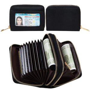 Heaye Small Women Wallets for Women Credit Card Case Wallet Holder RFID with ID Window Zipper Black