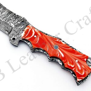 Tactical Combat Custom Made Damascus Steel Hunting Knife/Tracker Knife FBK-15316 (Orange & White Resin)