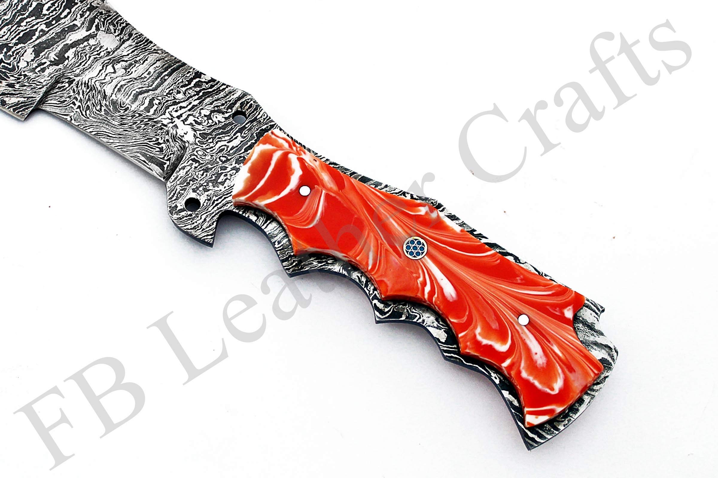 Tactical Combat Custom Made Damascus Steel Hunting Knife/Tracker Knife FBK-15316 (Orange & White Resin)