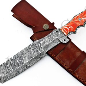 Tactical Combat Custom Made Damascus Steel Hunting Knife/Tracker Knife FBK-15316 (Orange & White Resin)