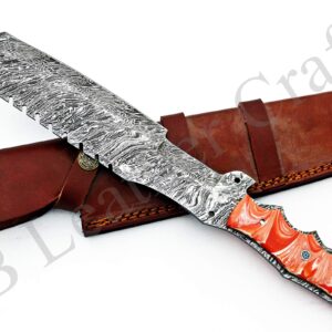 Tactical Combat Custom Made Damascus Steel Hunting Knife/Tracker Knife FBK-15316 (Orange & White Resin)