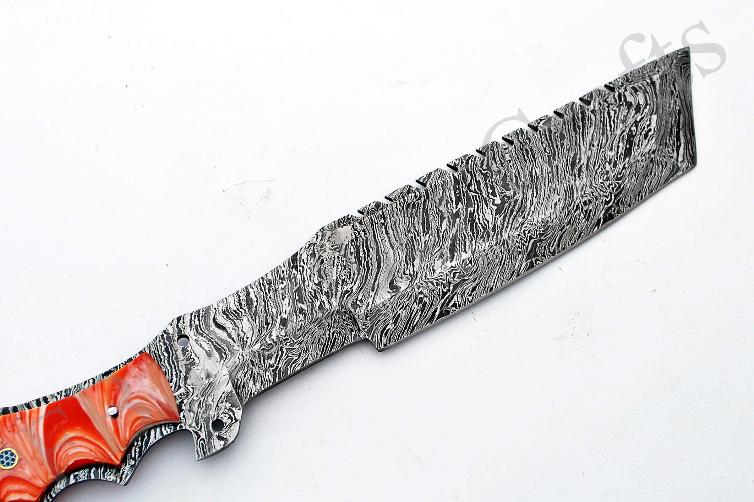 Tactical Combat Custom Made Damascus Steel Hunting Knife/Tracker Knife FBK-15316 (Orange & White Resin)