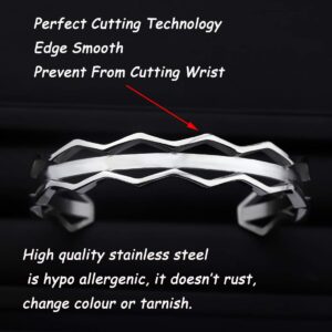 Zuo Bao Grooved Hair Tie Bracelet Stainless Steel Hollow Groove Cuff Bracelets Rubber Band Holder Bangle for Women (Silver)