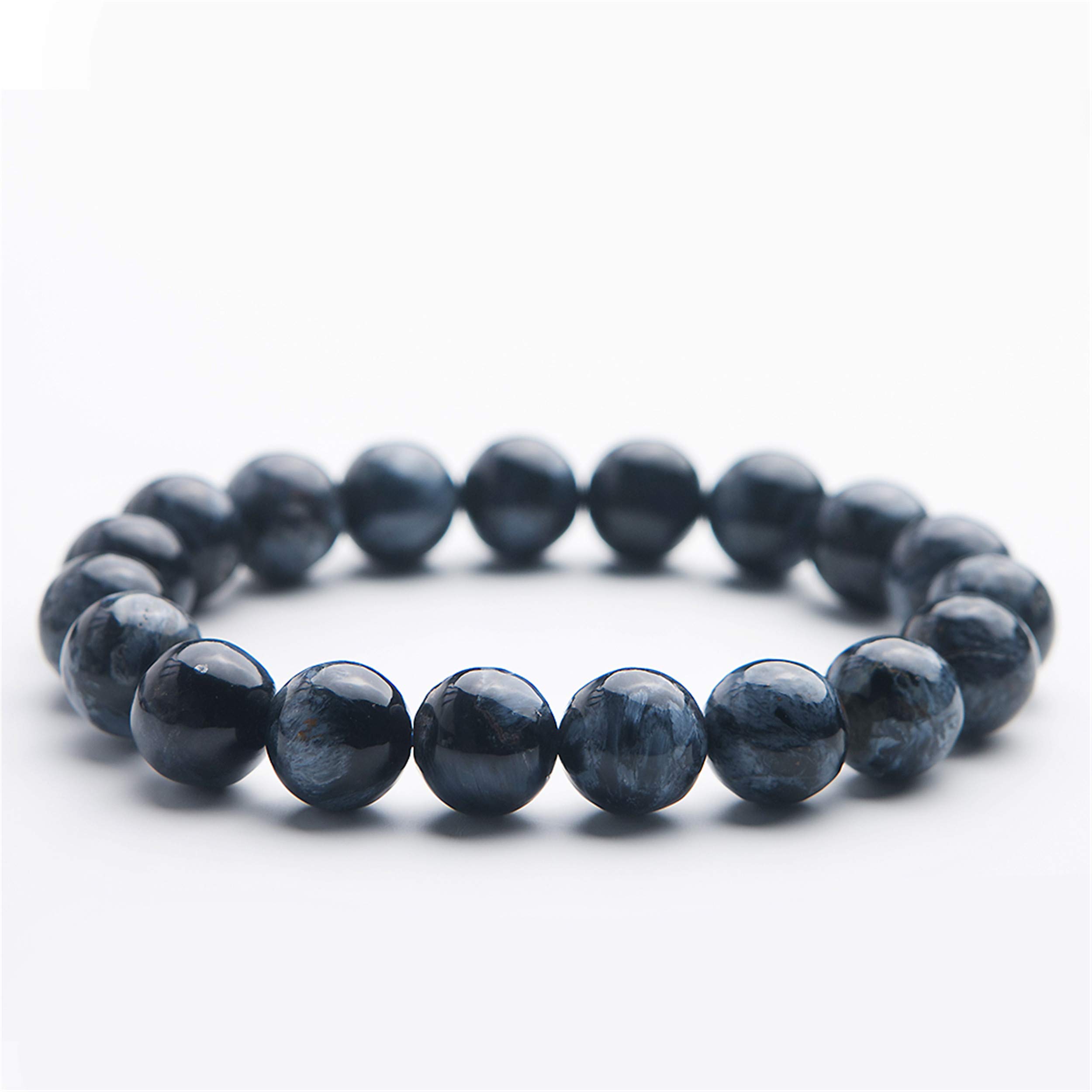 DUOVEKT 10.5mm Natural Blue Pietersite Namibia Chatoyant Gemstone Round Beads Bracelet AAAA