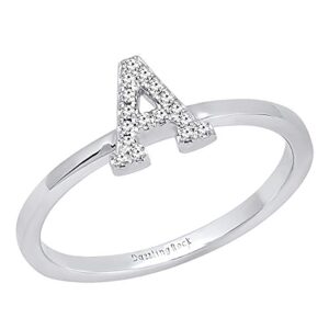 Dazzlingrock Collection 0.10 Carat (ctw) Round White Diamond Letter 'A' Initial Ring for Women in 14K White Gold, Size 7