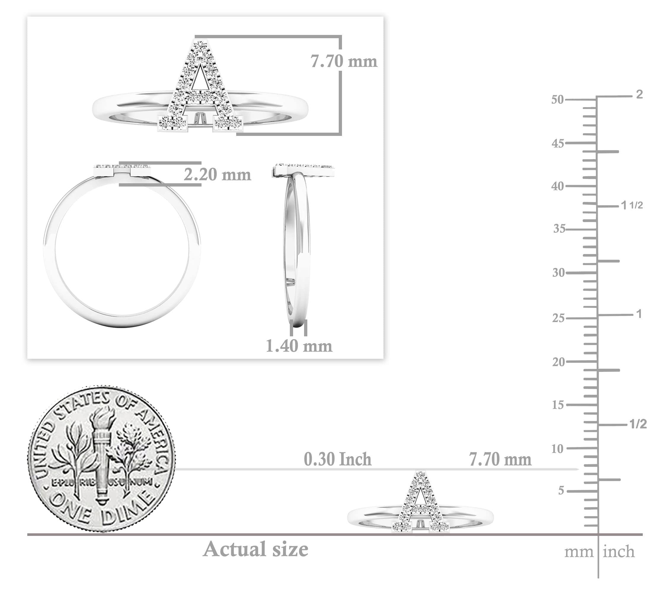 Dazzlingrock Collection 0.10 Carat (ctw) Round White Diamond Letter 'A' Initial Ring for Women in 14K White Gold, Size 7