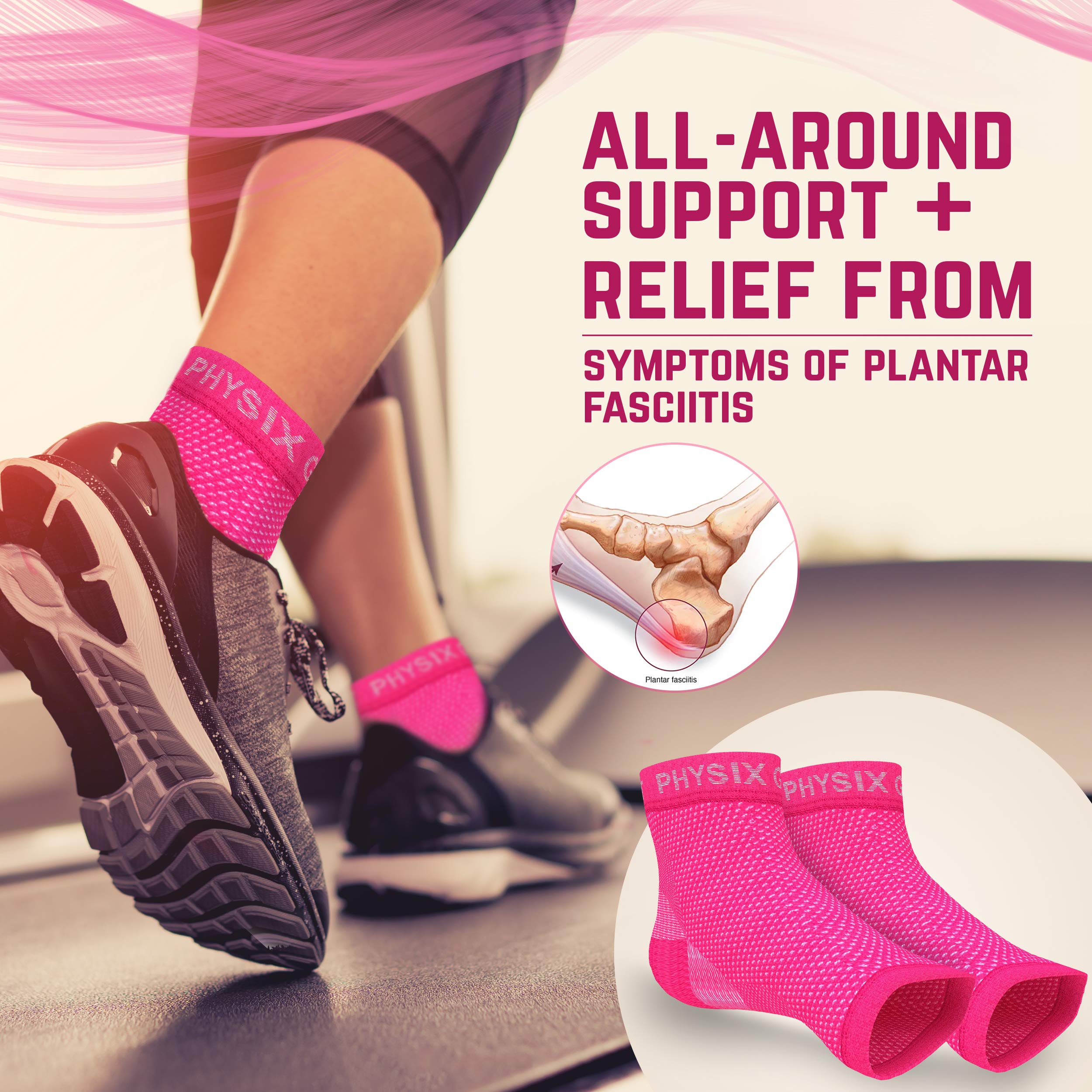 Physix Gear Sport Plantar Fasciitis Socks with Arch Support for Men & Women - Ankle Compression Sleeve, Toeless Compression Socks Foot Pain Relief, Ankle Swelling - Better than Night Splint, Pink XXL