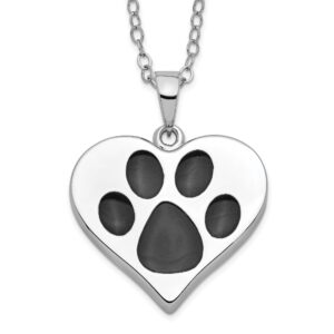 icecarats 925 sterling silver vintage black paw print pet heart love ash holder 18 inch chain urn necklace for ashes cremation jewelry