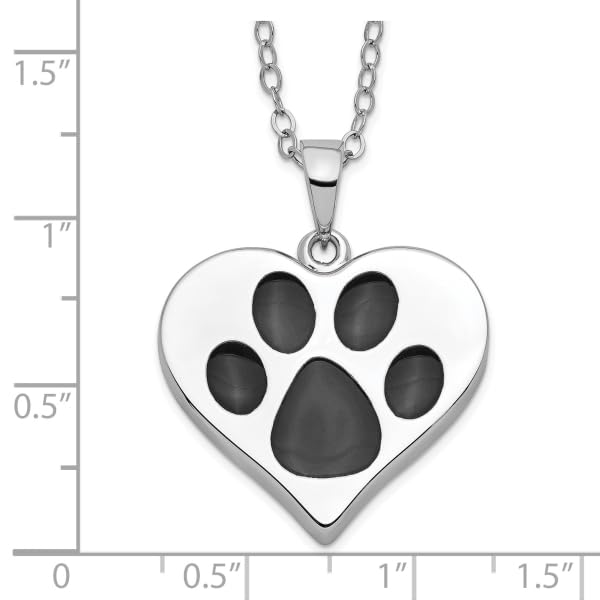 IceCarats 925 Sterling Silver Vintage Black Paw Print Pet Heart Love Ash Holder 18 inch Chain Urn Necklace for Ashes Cremation Jewelry