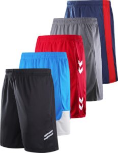 5 pack big boys youth athletic mesh basketball shorts with pockets quick dry activewear (set 2, large)