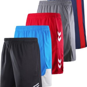 5 Pack Big Boys Youth Athletic Mesh Basketball Shorts with Pockets Quick Dry Activewear (Set 2, Large)