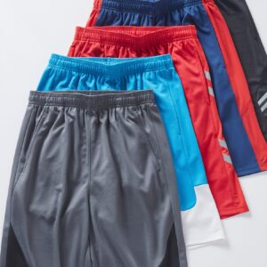 5 Pack Big Boys Youth Athletic Mesh Basketball Shorts with Pockets Quick Dry Activewear (Set 2, Large)