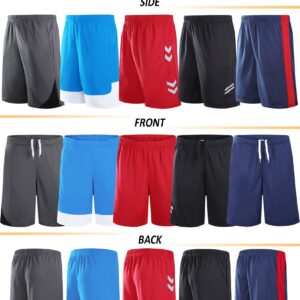 5 Pack Big Boys Youth Athletic Mesh Basketball Shorts with Pockets Quick Dry Activewear (Set 2, Large)