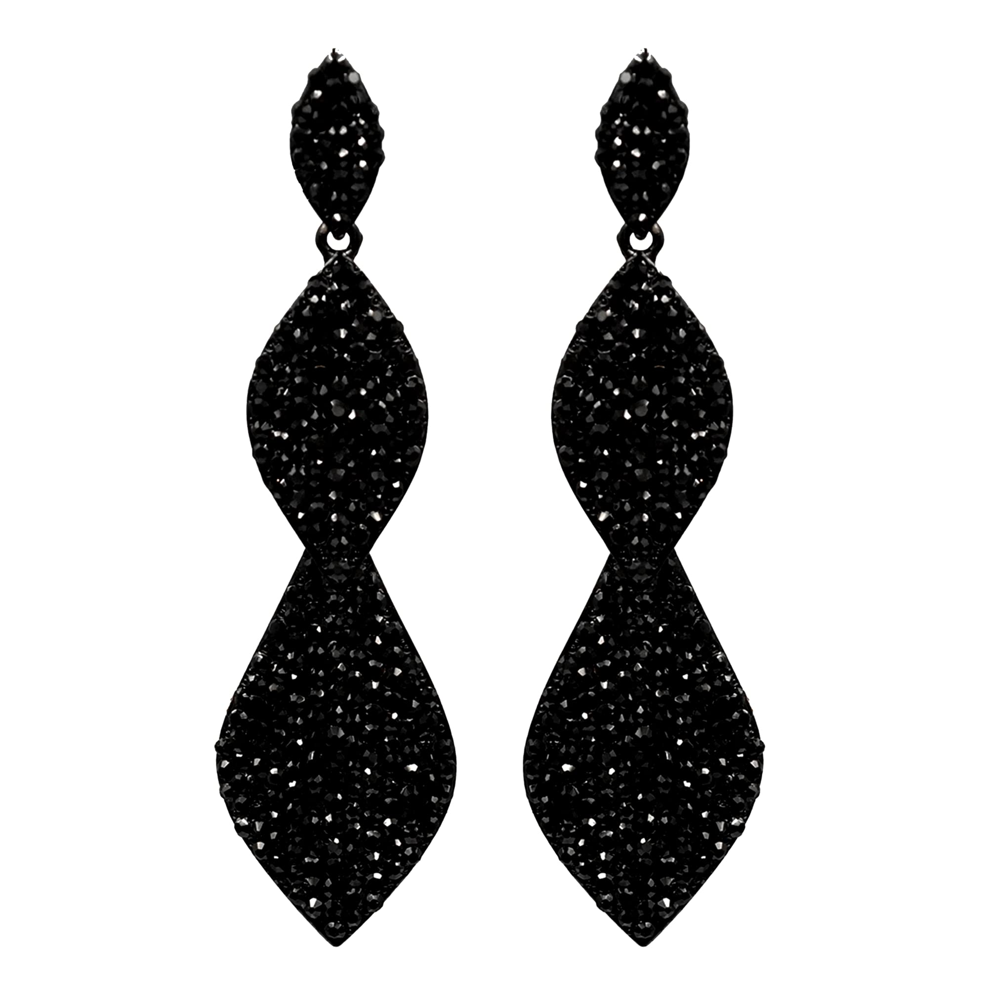 Iris Island Womens Crystal Rhinestone Black 3 Drop Dangle Earrings for Proms Weddings Party