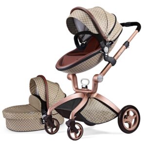 hot mom baby stroller: baby carriage with adjustable seat height angle and four-wheel shock absorption,reversible，high landscape and fashional pram (grid)