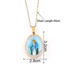 YWLI Miraculous Medal, Virgin Mary Necklace, Religious Gifts for Women, Golden Stainless Steel Necklace Inlaid Zircon Pendant, Fashion Religious Jewelry, Gifts for Women