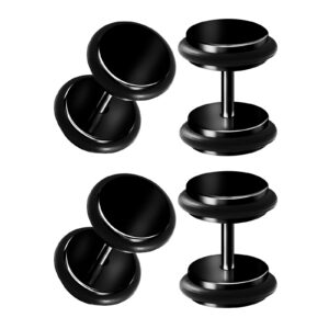 BIG GAUGES 2 Pairs of Black Anodized Steel 16g Gauge 1.2mm Fake Size 8mm Piercing Ear Stretcher Cheater Earring Illusion Plugs BG7248