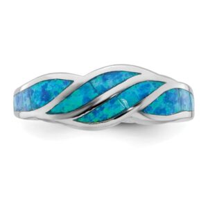 IceCarats 925 Sterling Silver Created Blue Opal Ring October Birthstone Jewelry Size 6