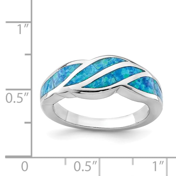 IceCarats 925 Sterling Silver Created Blue Opal Ring October Birthstone Jewelry Size 6