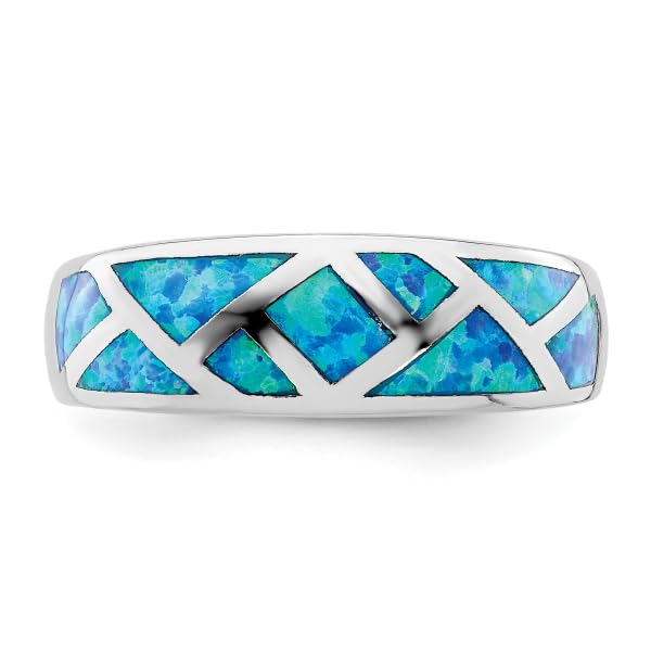 IceCarats 925 Sterling Silver Geometric Lab Grown Created Blue Opal Ring October Birthstone Jewelry Size 8